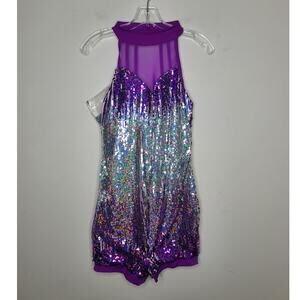 NEW Weissman Dance Good Luck purple silver sequin romper - large adult - SWIFTIE